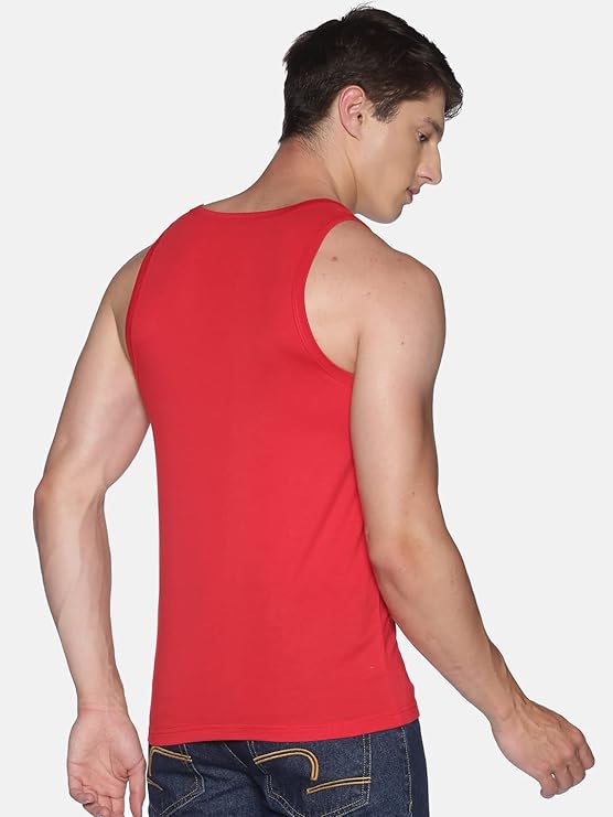 DOLLAR ATHLEISURE Men Regular Fit Typographic Sleeveless Vest with Scoop Neck (All Sizes S, M , L &XL)