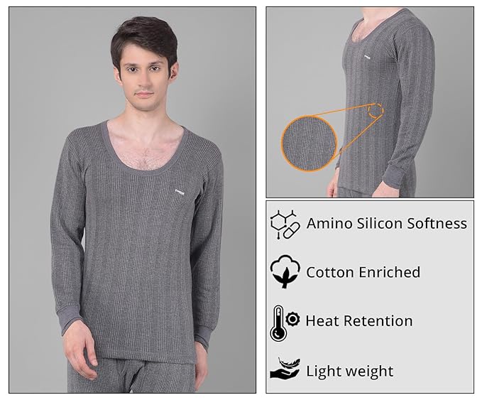 Dollar Ultra Mens Full Sleeve Round Neck Thermal Top Grey Size M 85 cm
