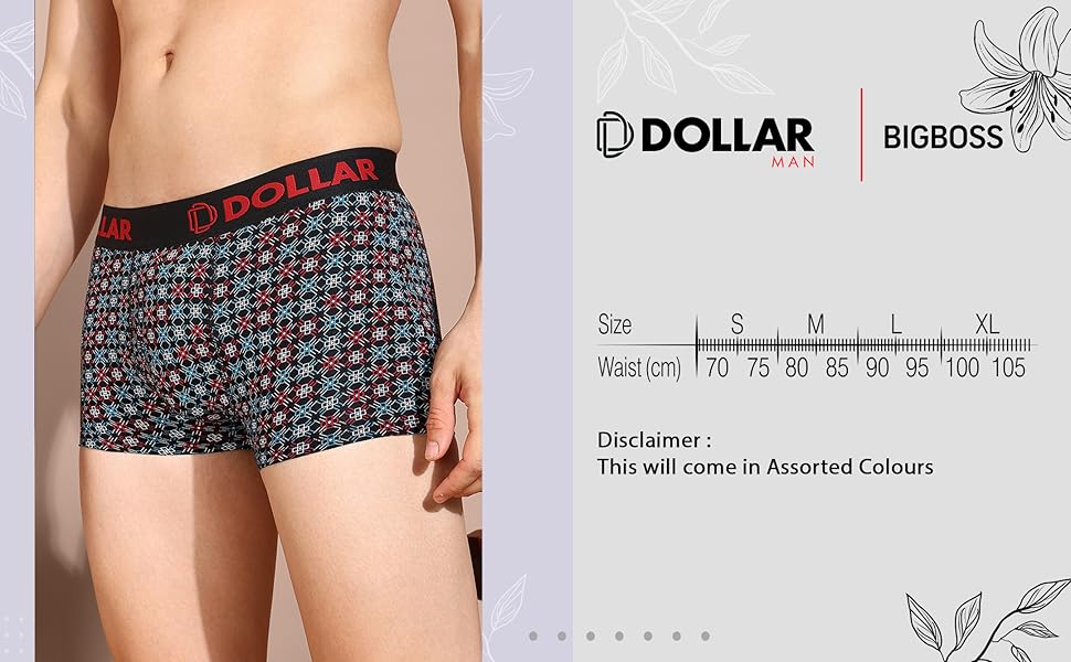 Dollar Bigboss Men's Assorted Cotton Trunk BTR17  Size M to XXL (Colour may vary)