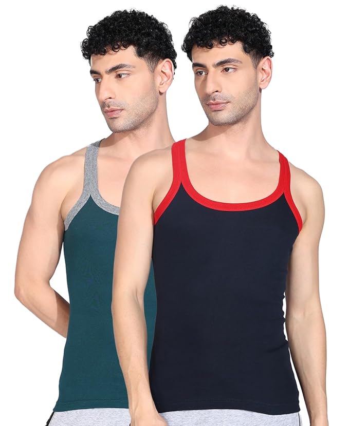 Dollar Bigboss Men's Assorted Solid Combed Cotton Racerback Styled Gym Vest (Colour May Vary) size M to XXL