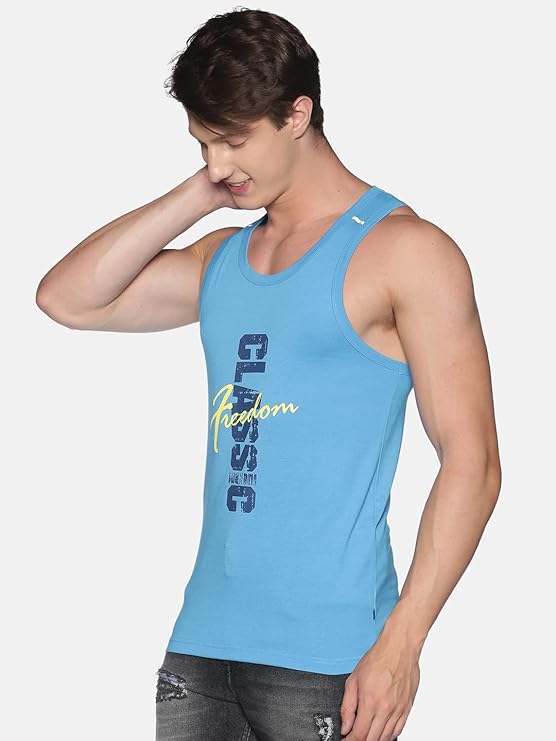 DOLLAR ATHLEISURE Men Regular Fit Typographic Sleeveless Vest with Scoop Neck (All Sizes S, M , L &XL)