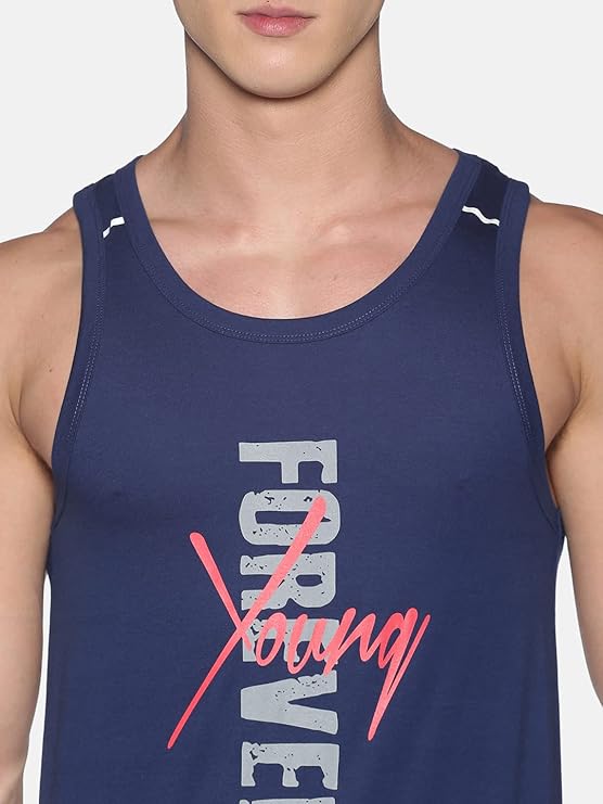DOLLAR ATHLEISURE Men Regular Fit Typographic Sleeveless Vest with Scoop Neck (All Sizes S, M , L &XL)