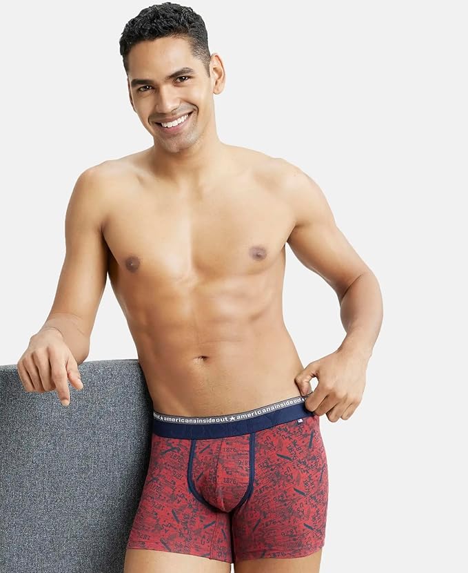 Jockey US63 Men's Super Combed Cotton Elastane Stretch Printed Trunk with Ultrasoft Waistband - L size 90-95 cm (Pack of 1 Prints May Vary)