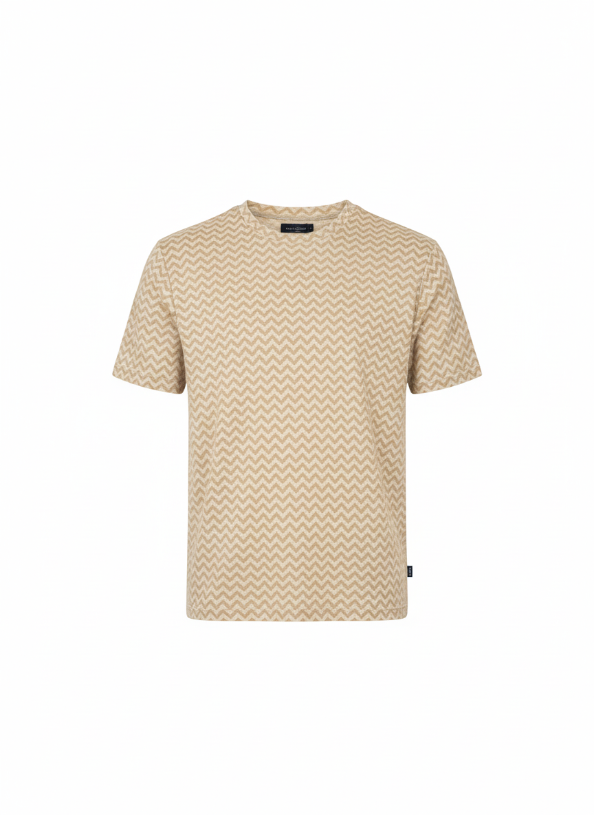 Beige Zig-Zag Printed Cotton T-Shirt for Men – Soft, Breathable & Stylish Casual Wear